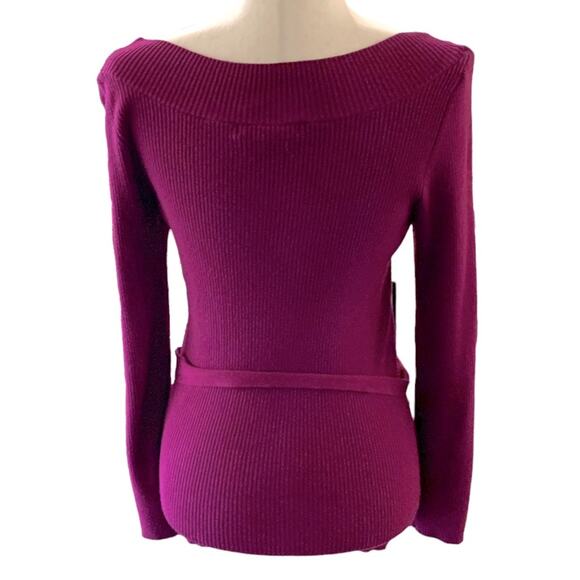 United States sweater company size medium self belted sweater fuchsia scoop neck - Picture 3 of 5